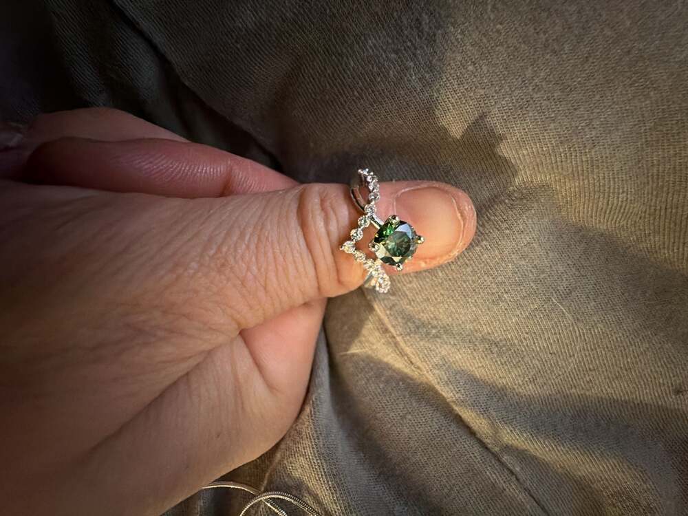 Round Lab Green Diamond Ring​ 0.5ct Chevron 4 Claw Bridal Ring -